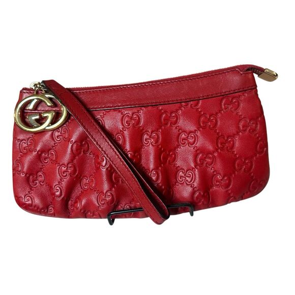 Gucci Red Guccissima Leather Interlocking G Wristlet Pouch Key Pouch - Picture 1 of 11
